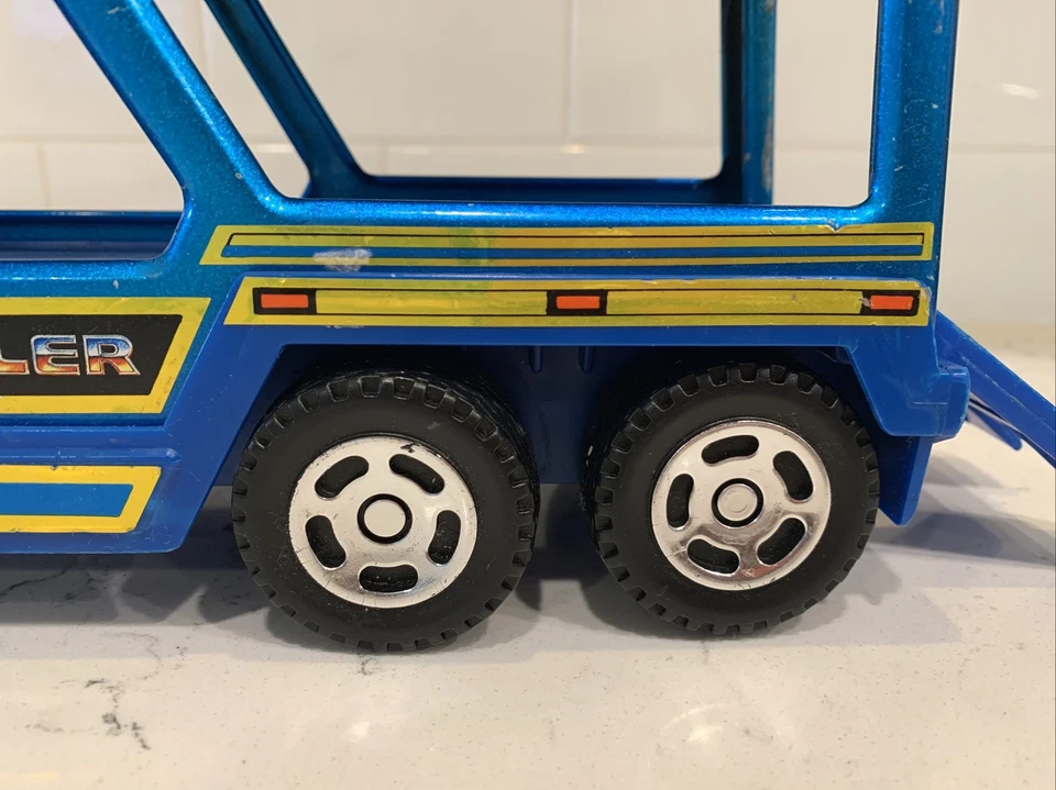 Remolque Buddy L 1981 Sonic Hauler rampa azul bonitas ruedas jugadas con estado Foto 3 de 4