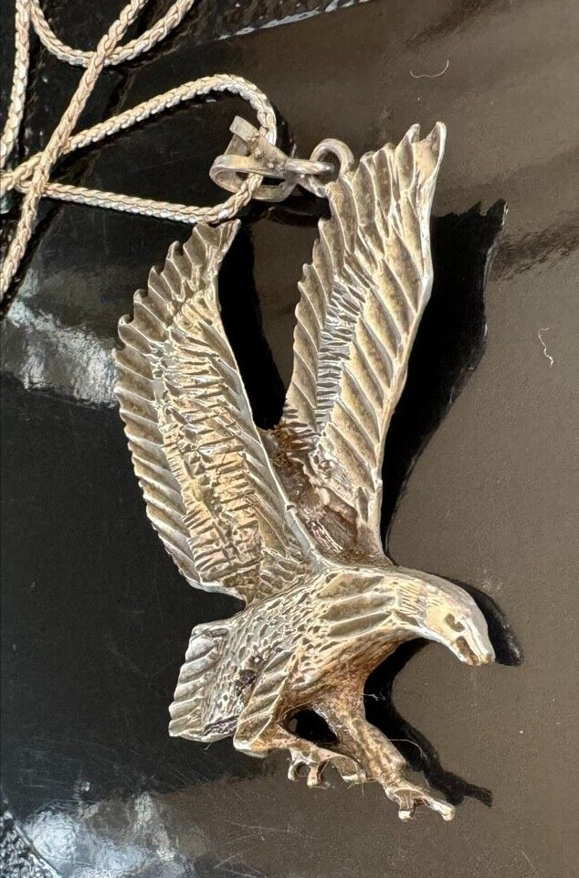 LARGE SOLID CAST 925 STERLING SILVER EAGLE PENDAN… - image 5