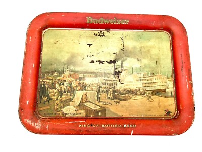 Vintage Budweiser Serving Tray St. Louis Levee ROBERT E. LEE STEAMBOAT 1914