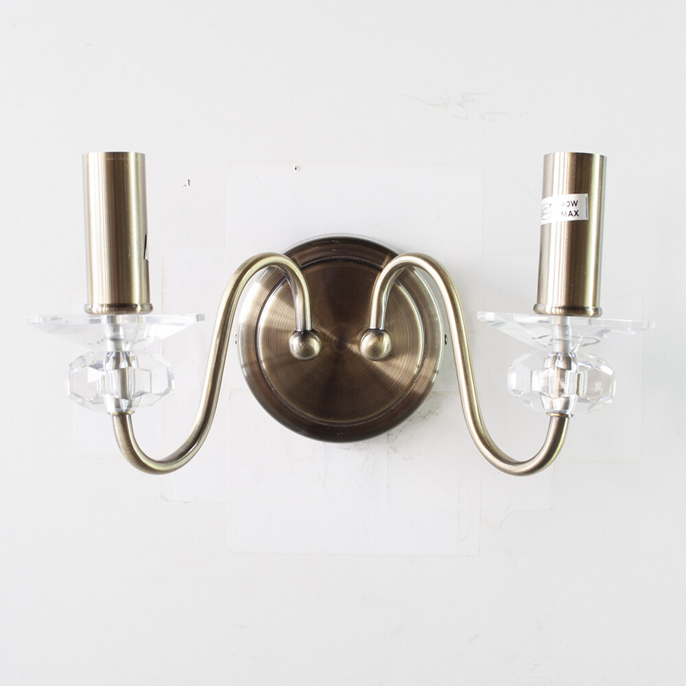 Litecraft Wall Light Edwardian Style Candle 2 Arm - Antique Brass Clearance