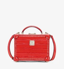$1570 MCM Berlin Red Crocodile Embossed Leather Crossbody Bag MWR9ABN91RU001