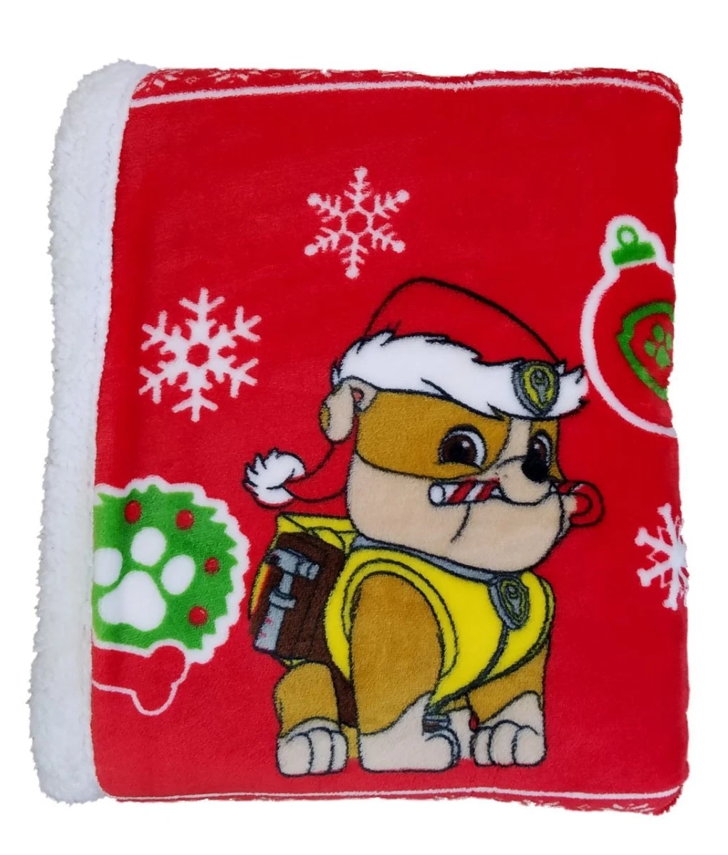 Paw Patrol Dogs Plush Red Micromink Fleece Twin Blanket with Soft Sherpa Reverse