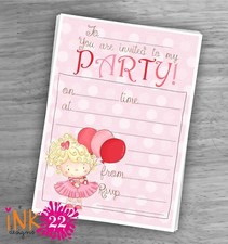 Cute Kids Girls Invitations card pack 'Pink Balloons' Birthday Party x10 