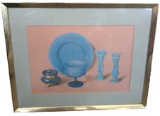 Vntg Pastel Drawing TABLE SETTING Still Life Dr Hobart Reimann Phila PA  20 x 16