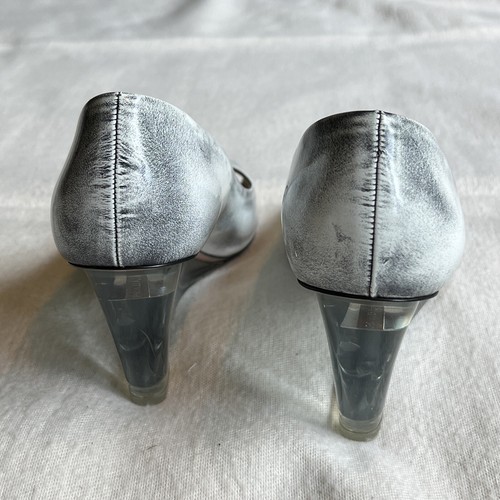 Prada Schuhe grau rauch Leder Peeptoe Heels transparent Wedges Damen 39,5 - Bild 6 von 11