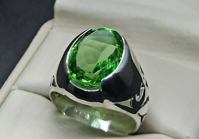 13 Karat frischer grüner Peridot Sterlingsilber 925 Handarbeit grüner Beryll Herrenring