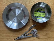 Stainless Steel Plate Bowl Cutlery Set Camping Outdoor Park Hiking Travel Summit