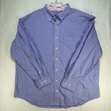Izod Shirt Mens Sz 2 XL Blue Plaid Premium Essential Wrinkle Resistant Lg Sleeve