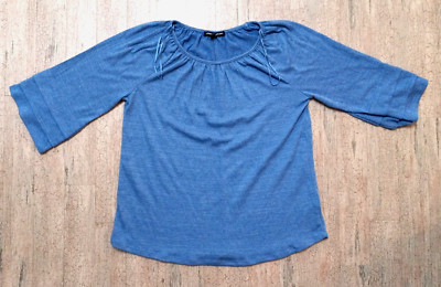 Cable & Gauge Blue Knit Puff Sleeve Scoop Neck Casual Plus Size Shirt Medium