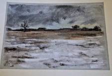 Franz Ehmke *1928-2018 Pastel Field Landscape with Snow near Möllenfelde