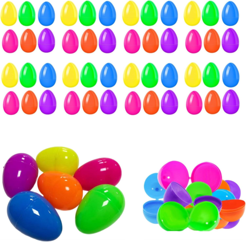 Plastic Easter Eggs Bulk,60Pcs Plastic Fillable Easter Eggs,2.4" Colorful Bright