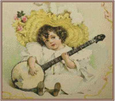 Girl with Mandolin from Maud Humphrey Bogart Print Cross Stitch Chart #50-110