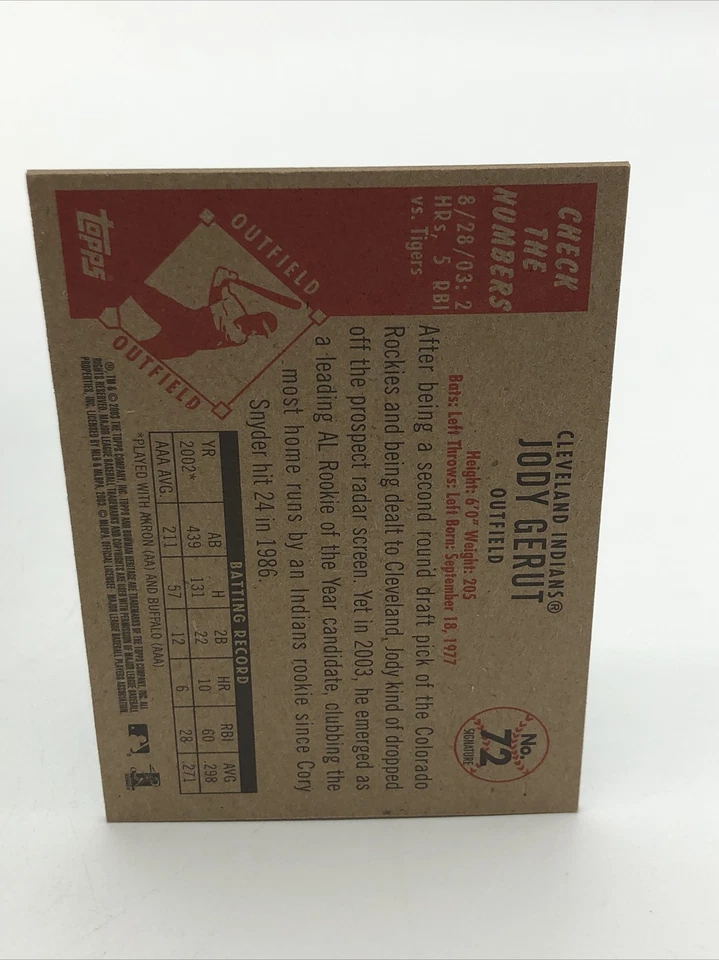 2003 Bowman Heritage Facsimile Signature Indians Baseball Card #72 Jody Gerut - Image 2 of 2