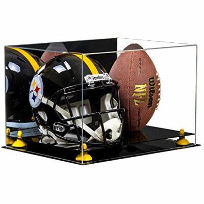 Football & Helmet Display-Box w/ Risers,Black Base & Mirror Top 18x14x12(A014)