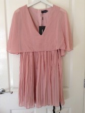 PrettyLittleThing Size 12 Dusty Pink Cape Pleated Dress