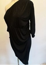 BOOHOO Textured Slinky Ruched Women's One Shoulder Midi Dress Black UK10