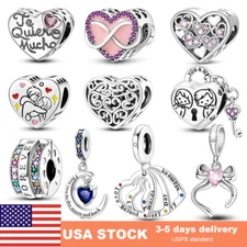Forever Love Heart DIY Charm AAA CZ 925 Sterling Silver For Beacelet Necklace