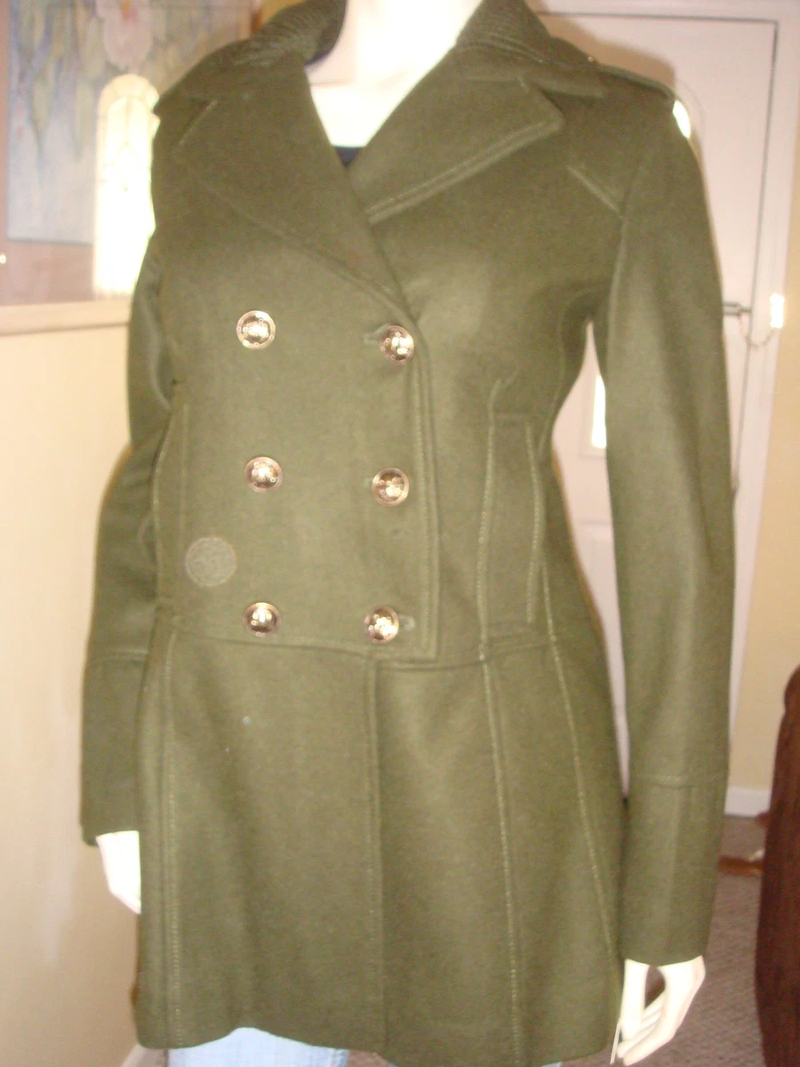 NWT GUESS OLIVE DARK GREEN WOOL W OUT HOOD JACKET COAT 100 AUTHENTIC PSM