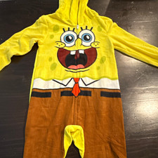 Nickelodeon SpongeBob Hooded Zip One-Piece Cotton Pajamas Yellow XS
