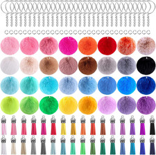 160 Pieces Fluffy Pom Pom Balls with Tassels DIY Keychain  32 Pcs Colorful Pom
