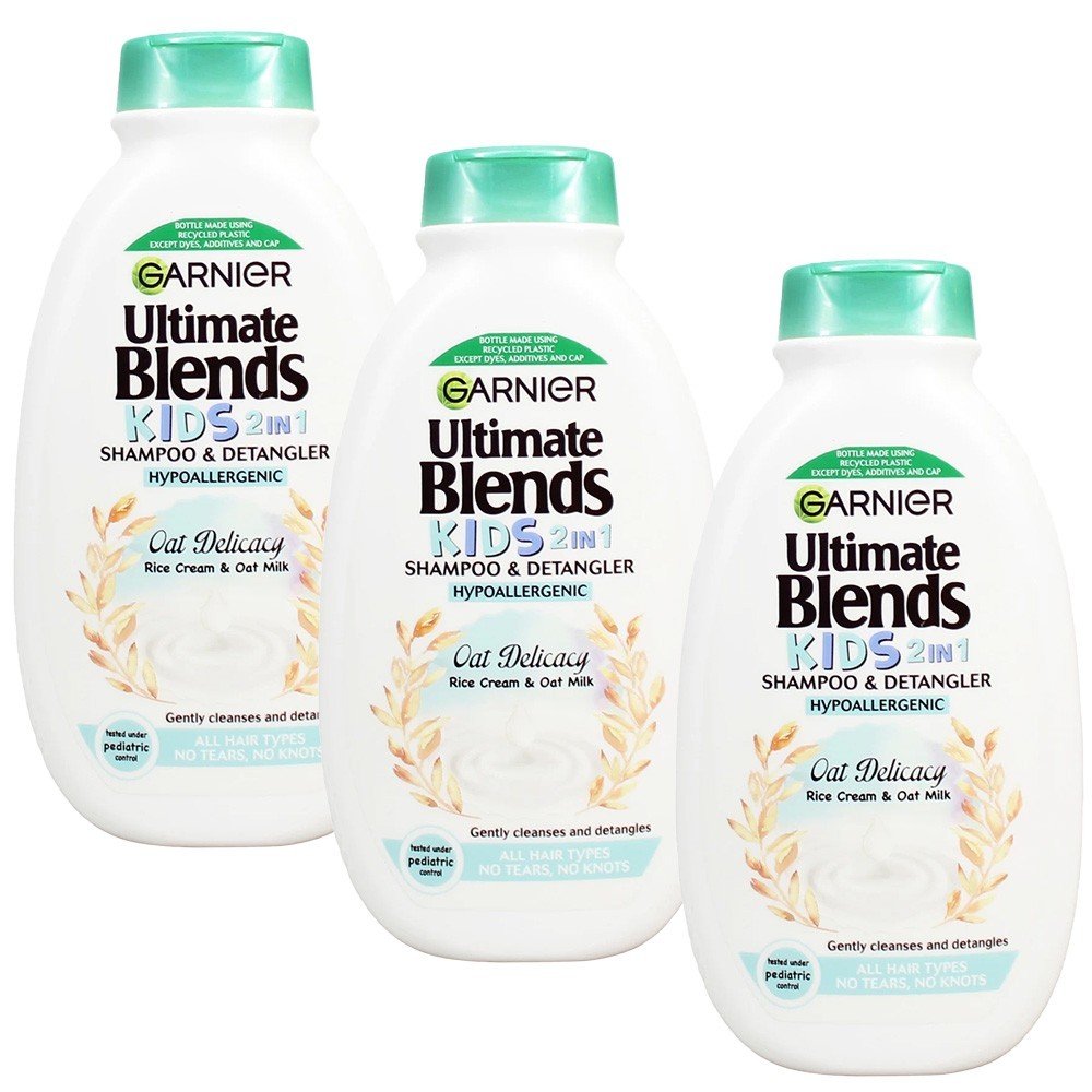 3x Garnier Ultimate Blends Kids 2 in 1 Hypoallergenic Shampoo 250ml Oat Delicacy