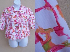 Chico's watercolor jacket top size 2 M L 12 14 artsy pink peach white grn blazer