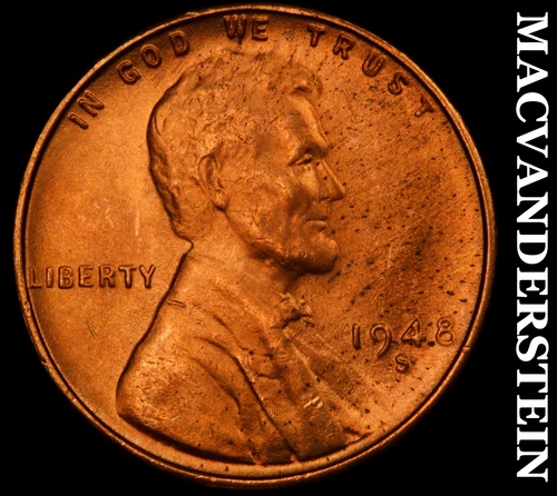 1948-S Lincoln Wheat Cent- Red- Choice Gem Brilliant Uncirculated++++ #J1993