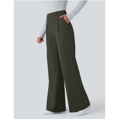 Halara Flex DayStretch High Waisted Pocket Work Flare Pants NWT Forest Night L