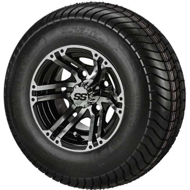 (4) Golf Cart 205/65-10 LSI Elite Tires on 10x7 Black/Machined Yukon Wheels