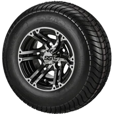 (4) Golf Cart 205/65-10 LSI Elite Tires on 10x7 Black/Machined Yukon Wheels