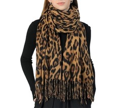 Women's Leopard-Print-Winter-Scarf Soft Cashmere Feels Warm-Shawl Melium Yellow
