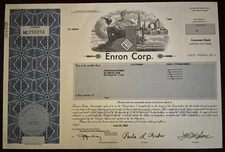 2003 ENRON CORP. Stock Certificate - 2 Shares  FAMOUS BANKRUPTCY  Immaculate!
