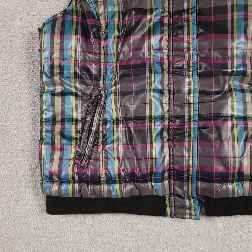 Chaleco Christopher & Banks para mujer pequeño pequeño acolchado a cuadros sin mangas bolsillos con cremallera Foto 4 de 4