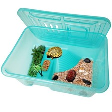 Turtle Tank with Lid Plastic Reptile Terrarium Turtle Breeding Box with Baski