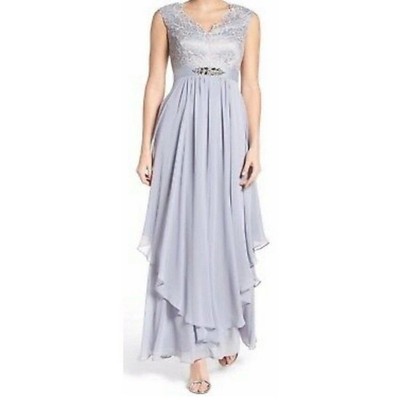 Eliza J gray purple pink lace rhinestone formal maxi dress size 8