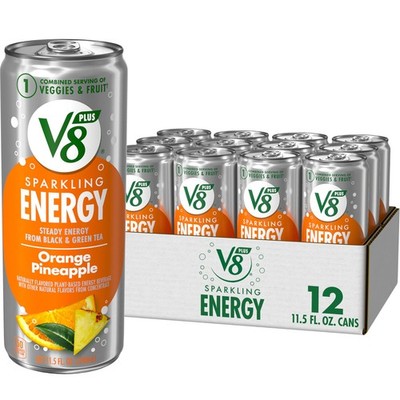 V8 +Energy Sparkling Orange Pineapple Juice Energy Drink 11.5 fl oz Can 12 Pack