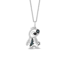 Lilo Stitch Pendant Necklace Lab Created London Blue Topaz 14K white Gold Plated