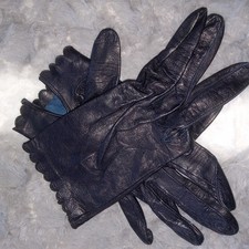Vintage Miss Aris Black Leather Wrist Glove Sz 7 Scallop Edge Church Formal 4