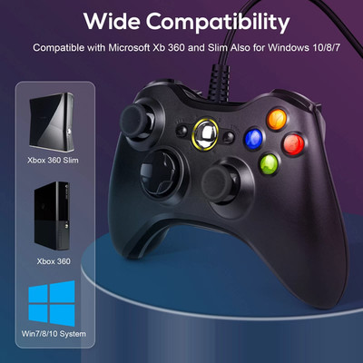 5x Microsoft Xbox 360 PC wired Controller Gamepad Kabelgebunden USB Schwarz