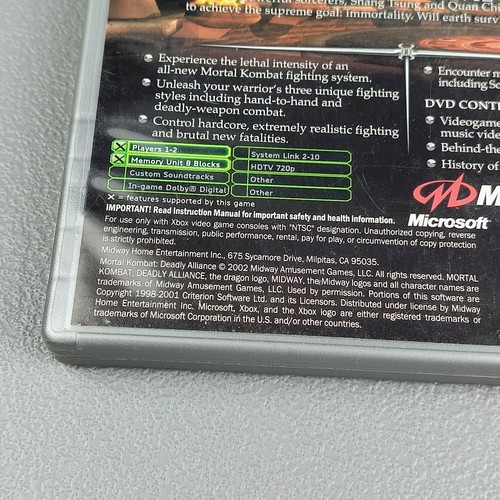 Mortal Kombat Deadly Alliance Microsoft Xbox Rare NFR Promotional Complete CIB - Picture 6 of 9