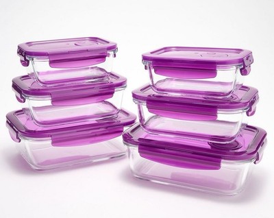 LocknLock 6-Pc Glass Rectangle Bakers,Vented Lids,Food Storage, VIOLET, K97527