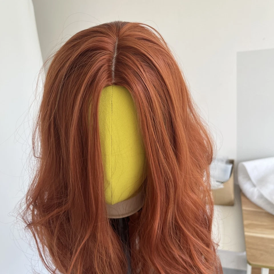 Pelucas cosplay largas onduladas de cobre rojo natural resistente al calor cabello sintético suave Foto 3 de 4
