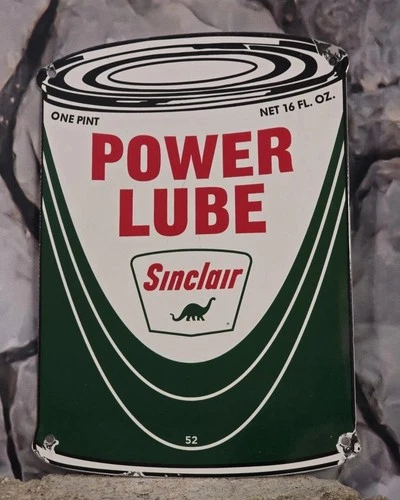 VINTAGE SINCLAIR POWER LUBE PORCELAIN SIGN 11" X 8".