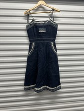 Vintage 1970s hand made denim floral lace dress