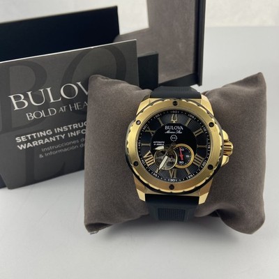 Bulova 98A272 Marine Star Men's Automatic Watch Black Dial Rubber Strap 44.5mm