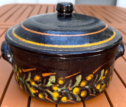 FRENCH ANTIQUE CONFIT POTTERY VESSEL SAUCER GLAZE EARTHENWARE CERAMIC TERRINE