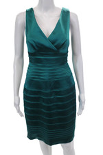 Calvin Klein Womens V Neck Sleeveless Mid Calf Sheath Dress Teal Blue Size 6