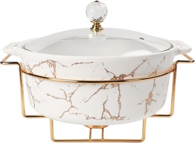 9-inch Ceramic Casserole with Glass Lid and Gold Rack, 2.6-Quart Stockpot,