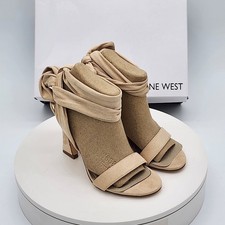 Nine West Kelsie 2 Light Natural Lace-Up Block Heel Sandals Women’s Size 5.5