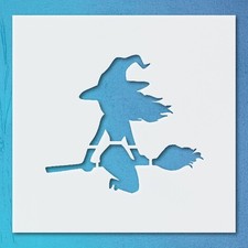 Witch Riding Broom Halloween Wall Art Reusable Stencil - StencilAir